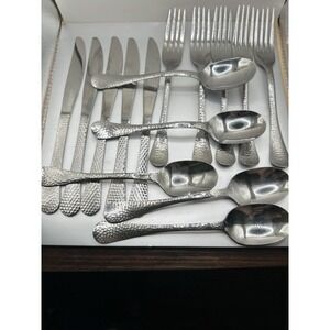 15 Pc Hammered Stainless Steel Flatware Set Modern Farmhouse Utensils China